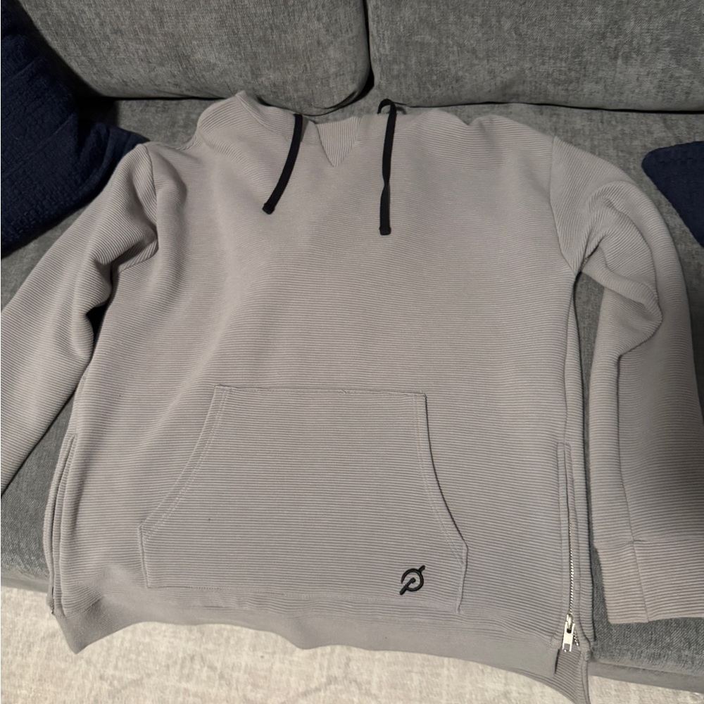Peloton Men's Light Gray Crewneck Hoodie with Black Drawcords